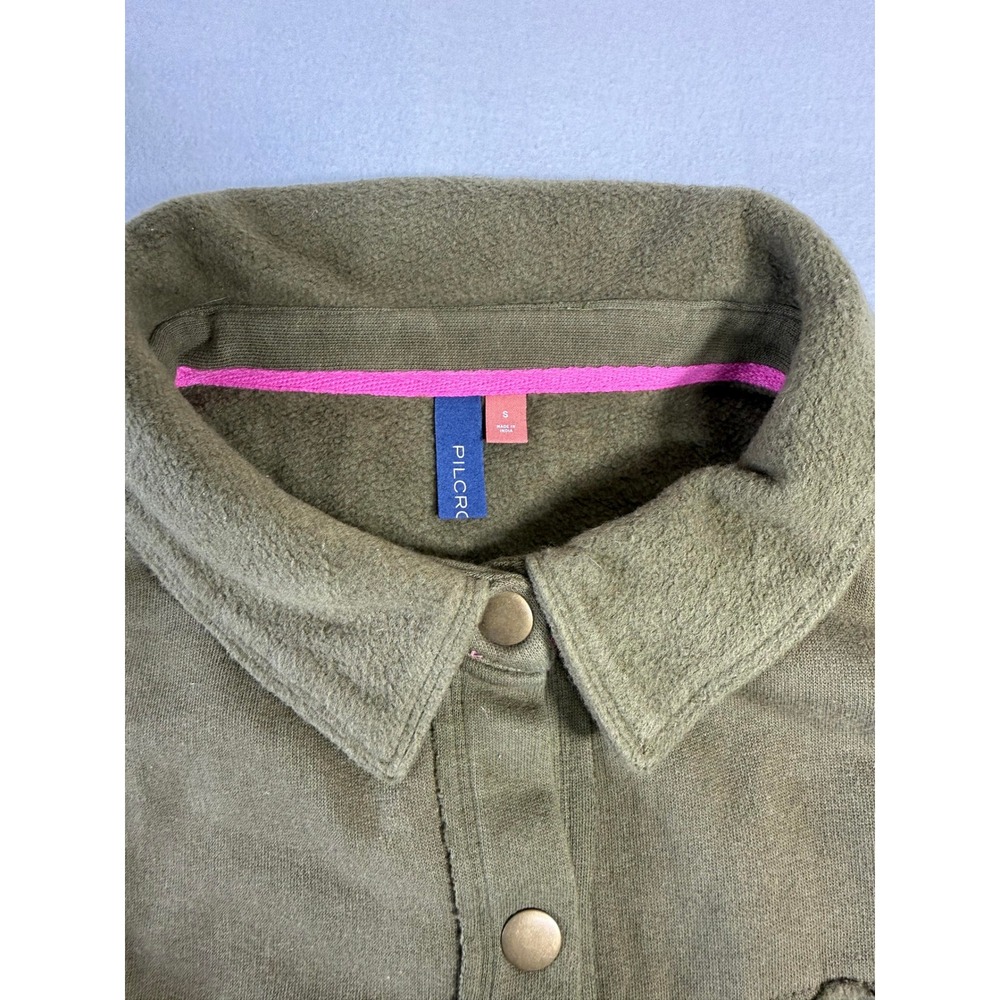 Pilcro Womens Shirt Jacket S Fleece Shacket Plaid Olive Green Button Front